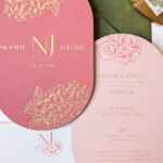 Faire-part mariage hortensia rose antique avec découpe sur mesure